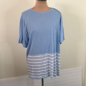 Onia Mens linen Cerulean Multi Stripe Chad Colorblock Tee